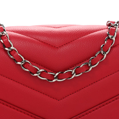 Chanel Caviar Chevron Quilted Medium Single Flap Red 8 of 12