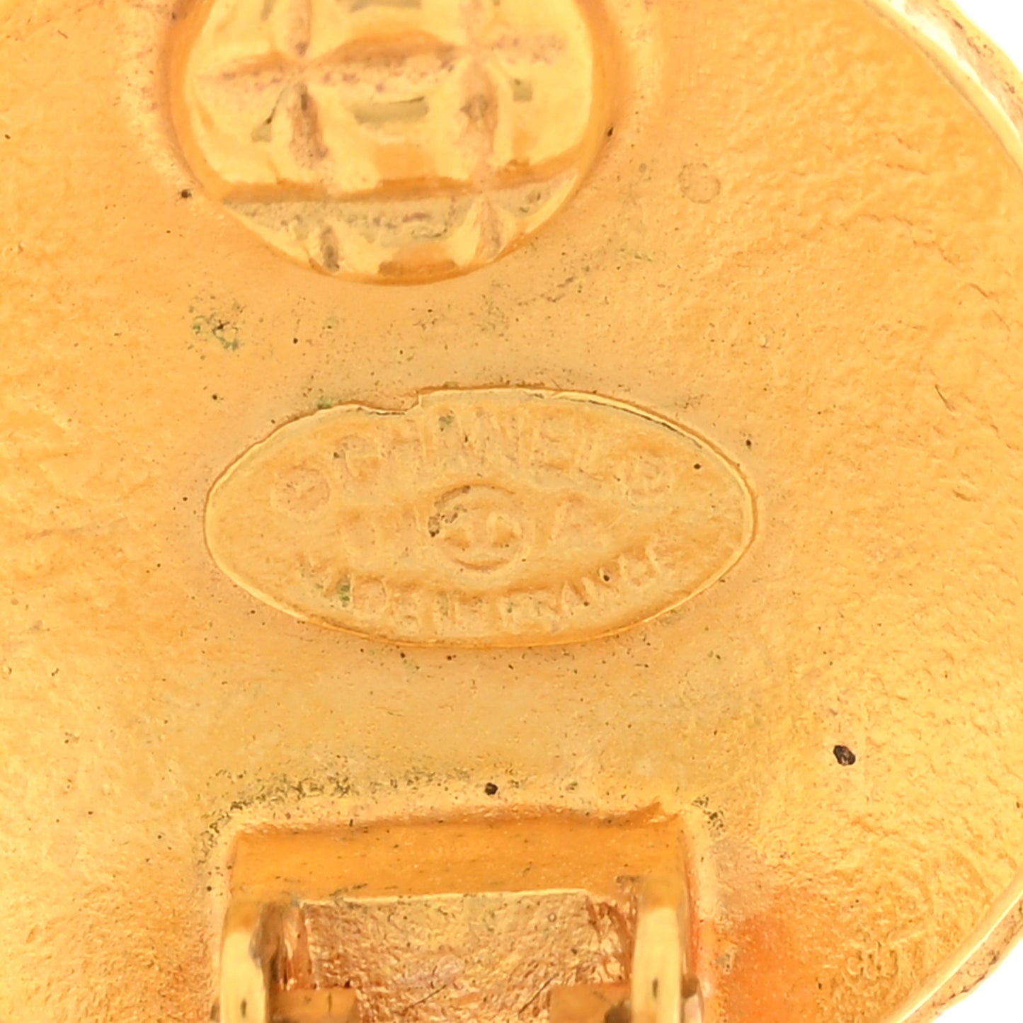 CC Button Clip On Earrings Gold