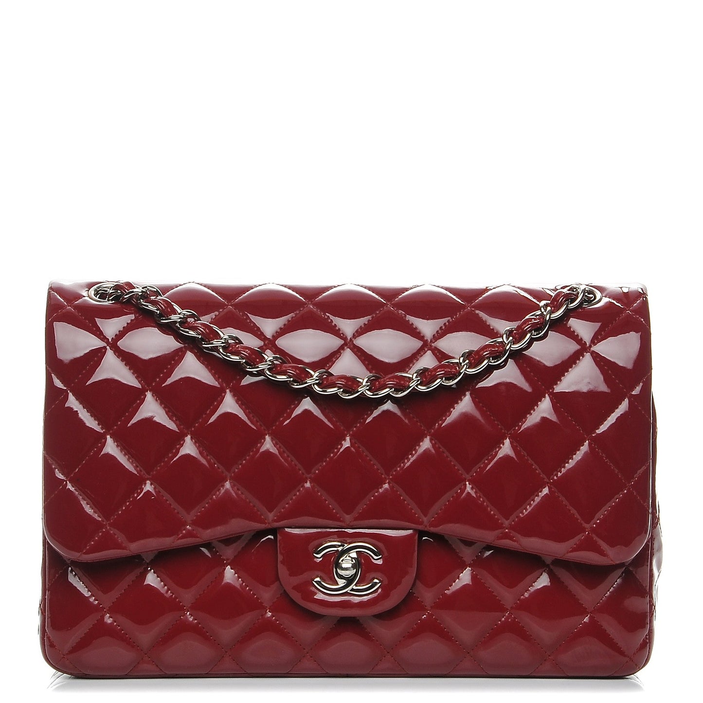 Patent Quilted Jumbo Double Flap Dark Red