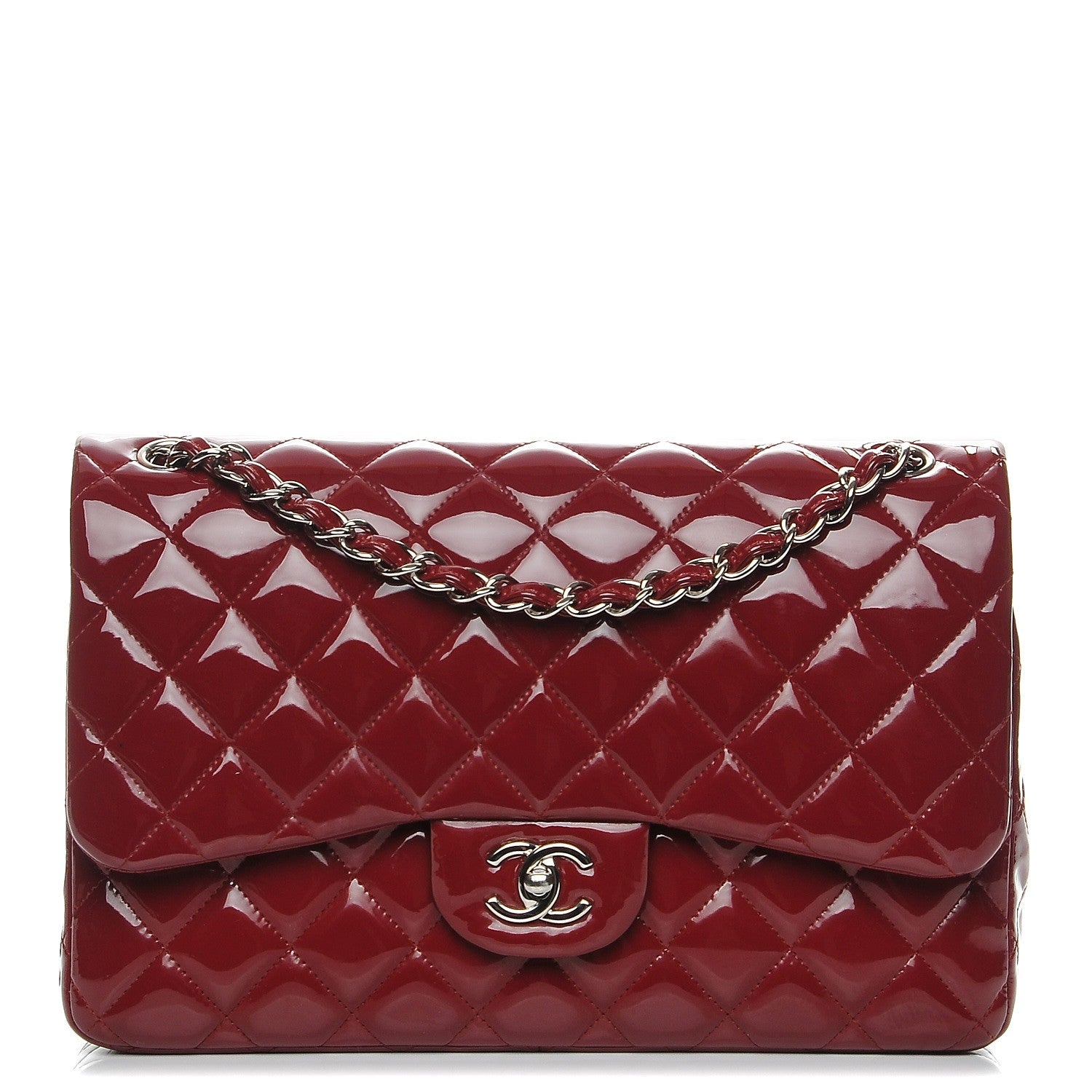 Chanel Patent Quilted Jumbo Double Flap Dark Red 1 of 9