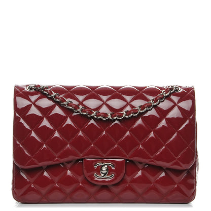 Chanel Patent Quilted Jumbo Double Flap Dark Red 1 of 9