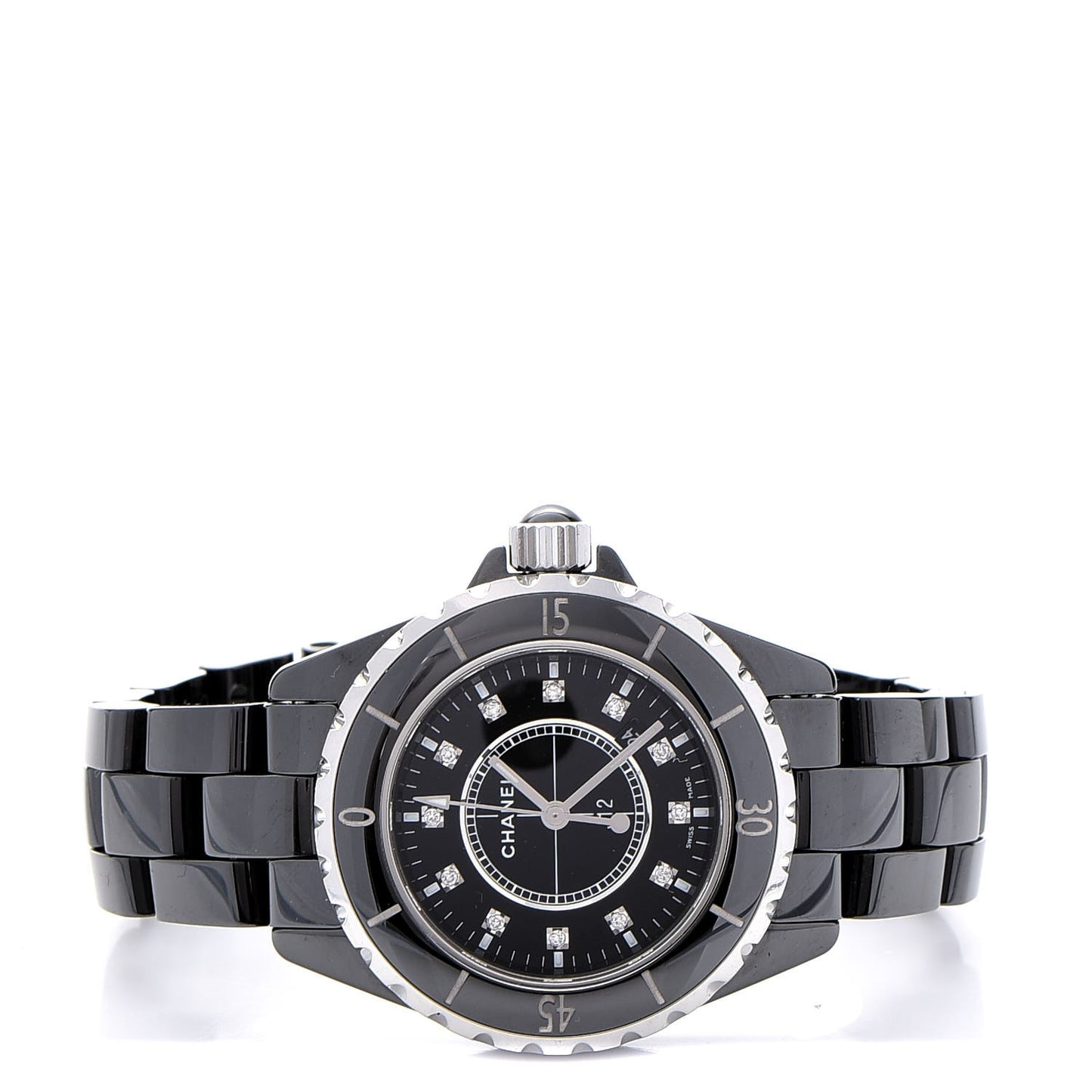 Stainless Steel Ceramic Diamond 33mm J12 Quartz Watch Black
