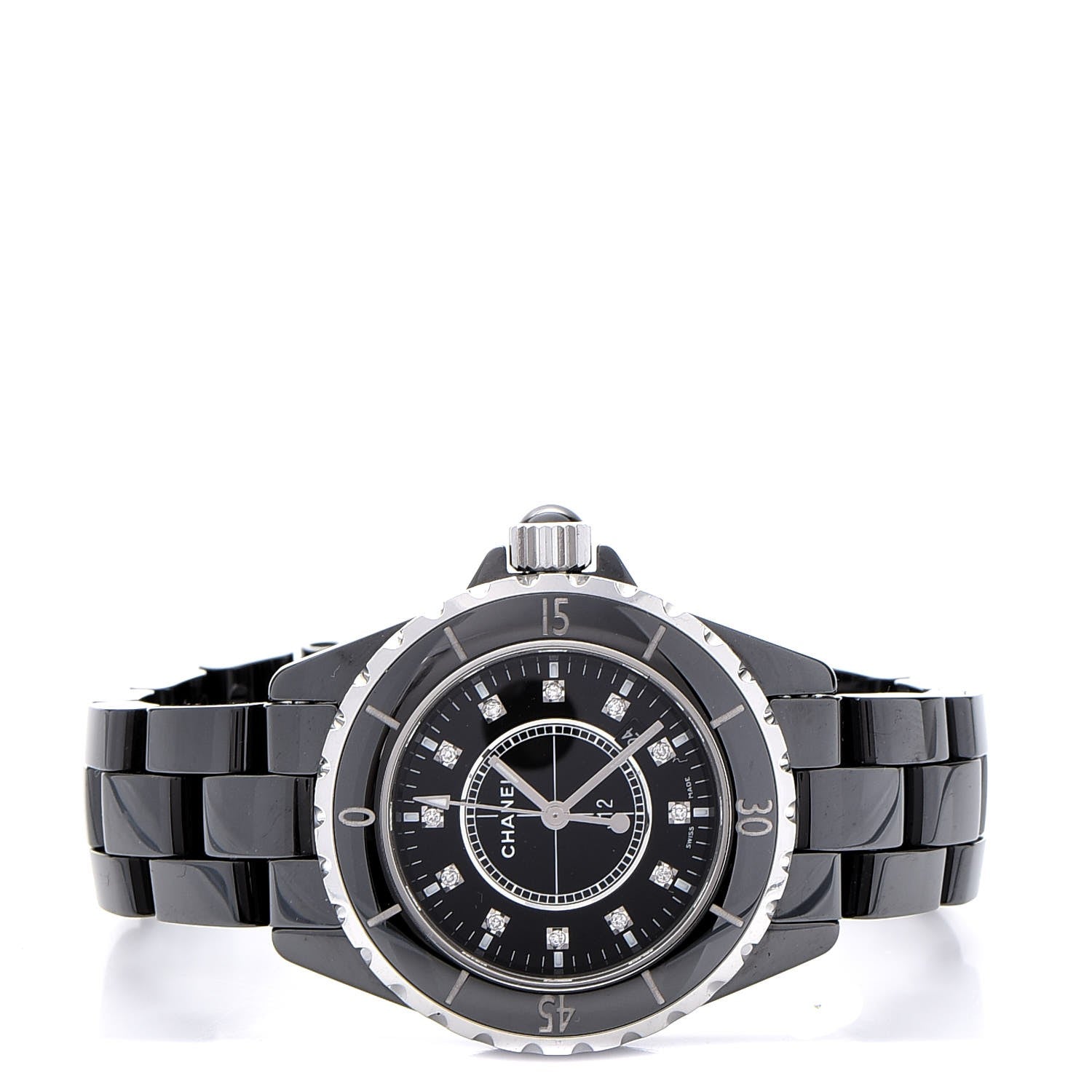 Chanel Stainless Steel Ceramic Diamond 33mm J12 Quartz Watch Black 3 of 9