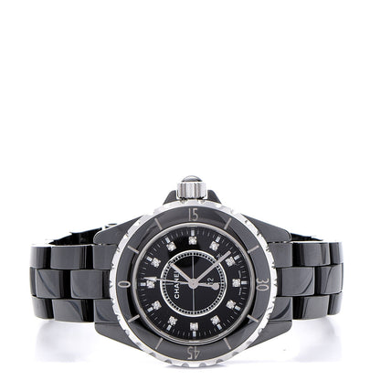 Chanel Stainless Steel Ceramic Diamond 33mm J12 Quartz Watch Black 3 of 9