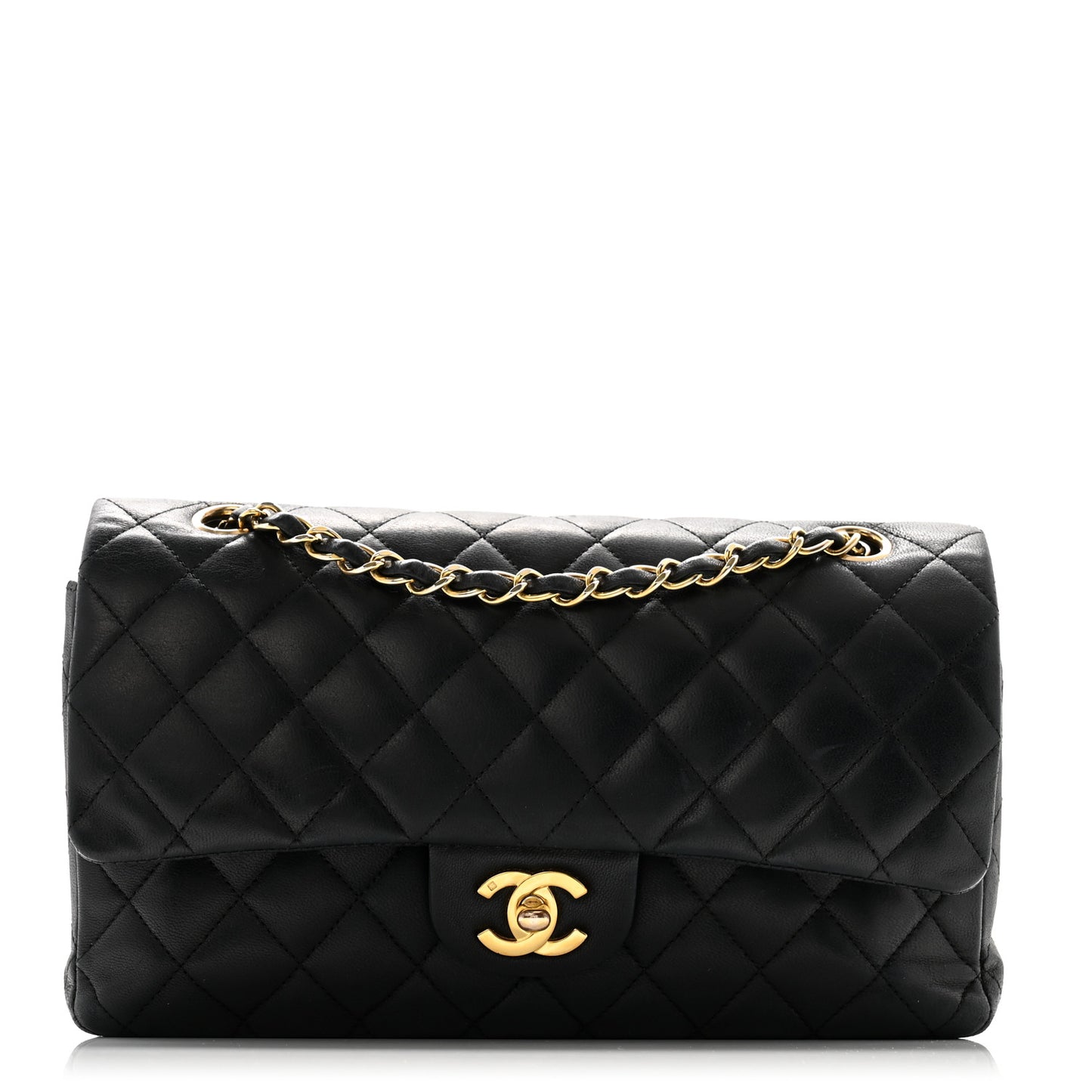 Lambskin Quilted Medium Double Flap Navy