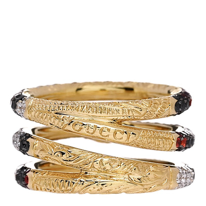 Gucci 18K Yellow Gold Black Diamond Topaz Sapphire Diamond Ouroboros Snake Three-Row Ring 53 6.25 3 of 6