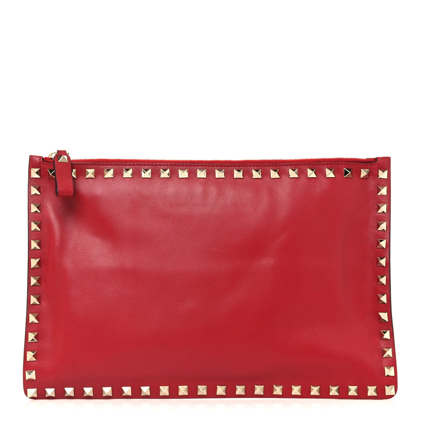 Vitello Large Rockstud Zip Pouch Red
