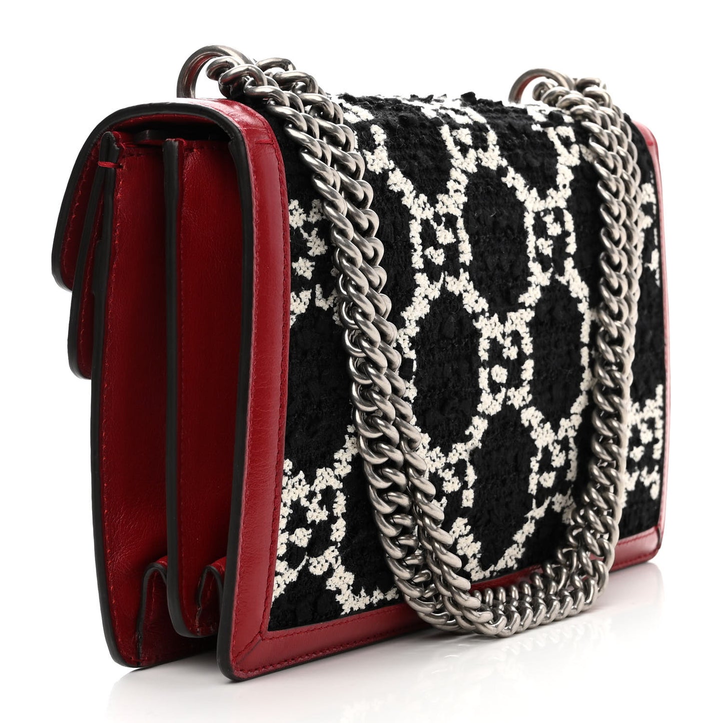 Tweed GG Monogram Small Dionysus Shoulder Bag Black White Romantic Cherry