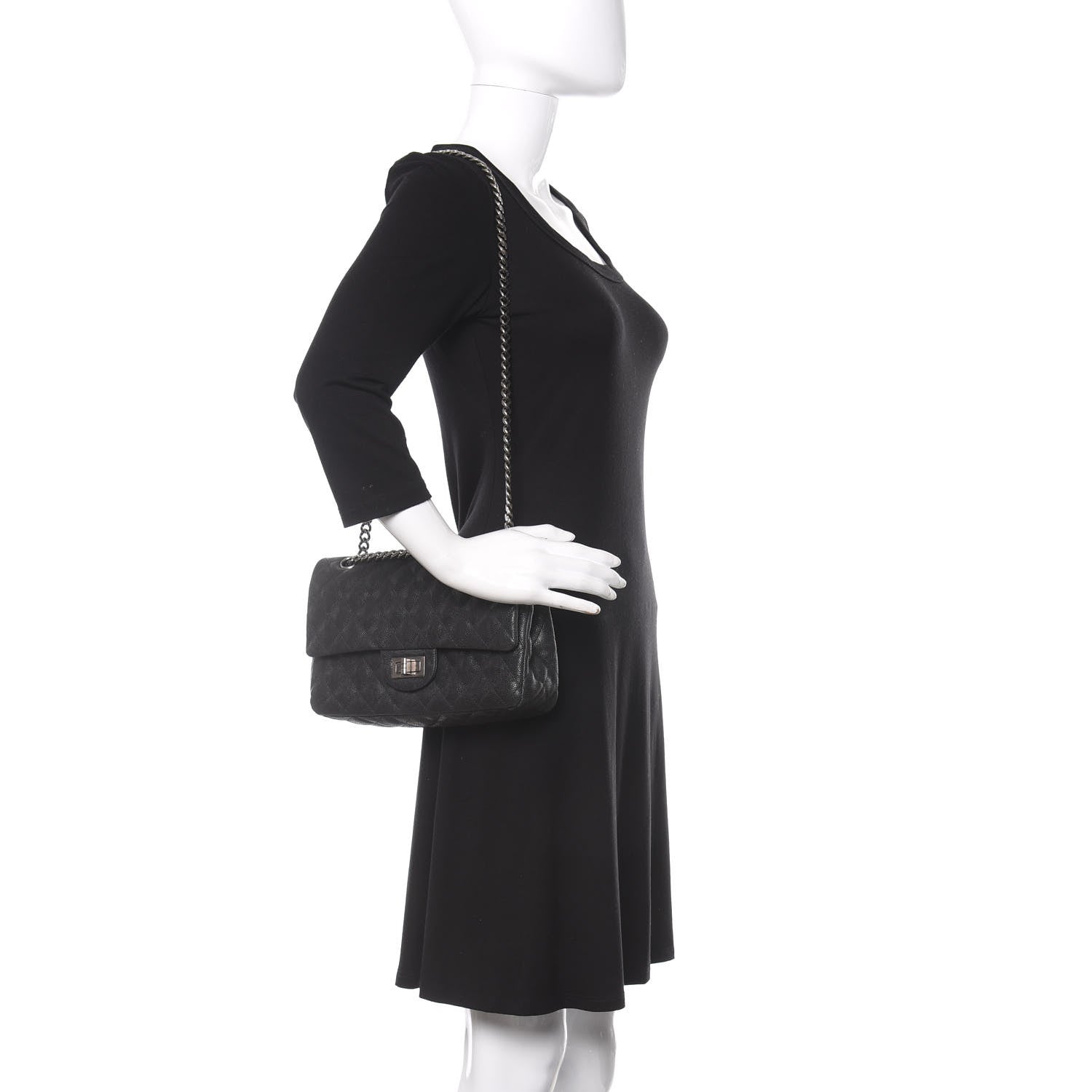Chanel Washed Caviar Quilted 2.55 Reissue 225 Bijoux Chain Flap Black 2 of 13
