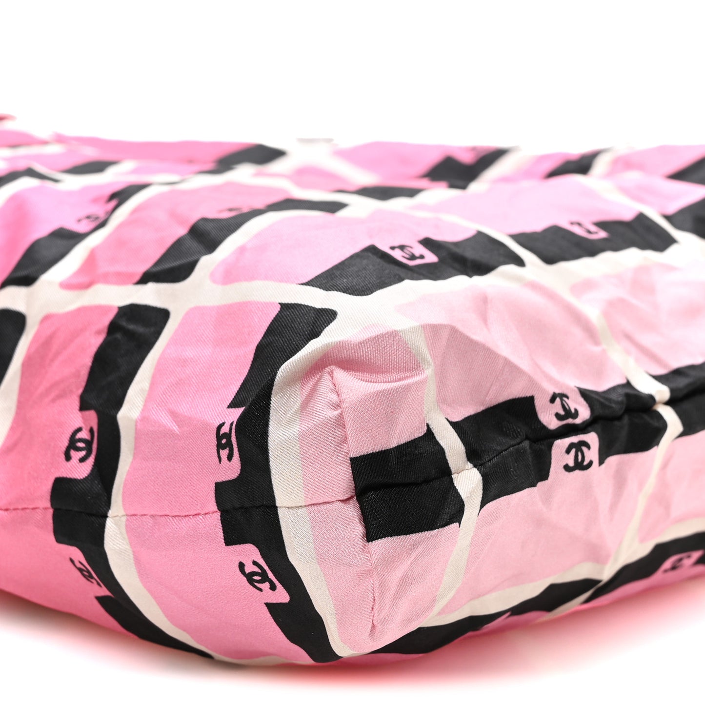 Caviar Fabric Quilted Foldable Tote With Chain Pink Multicolor