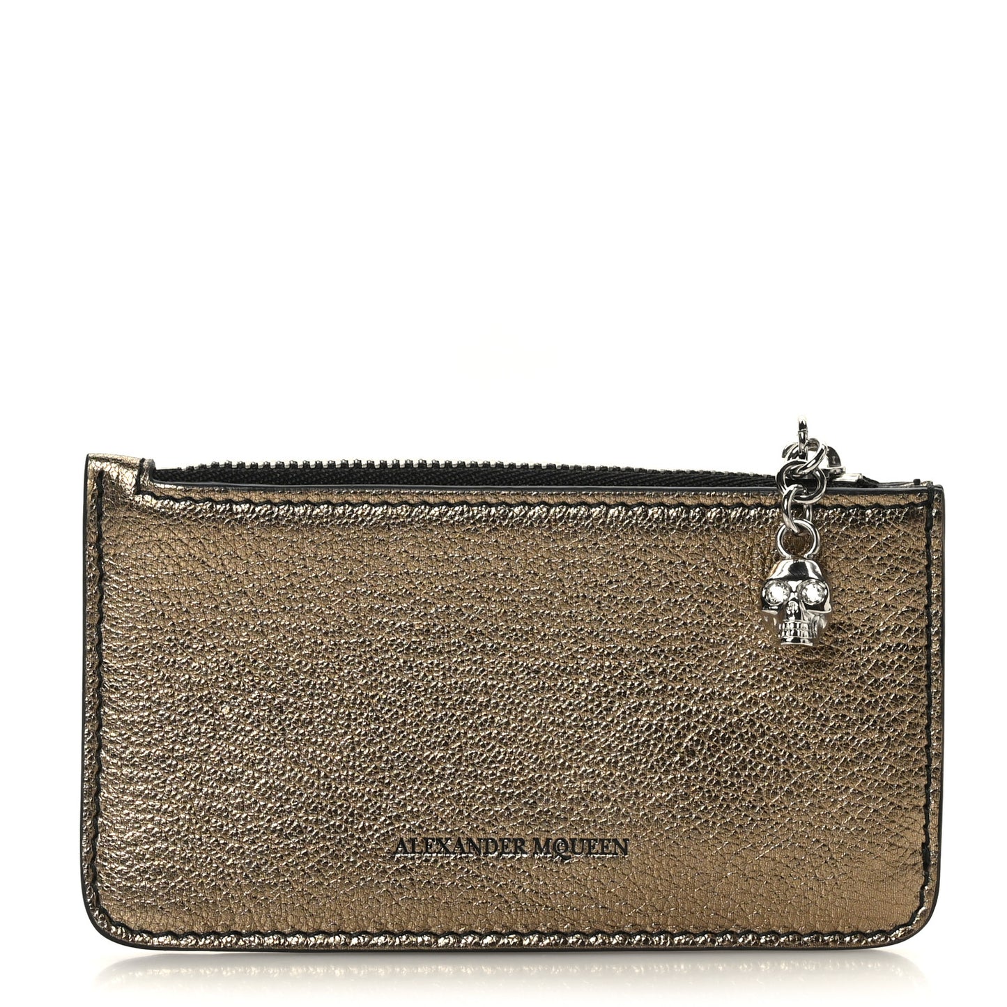 Metallic Calfskin Card Holder Wallet Gold