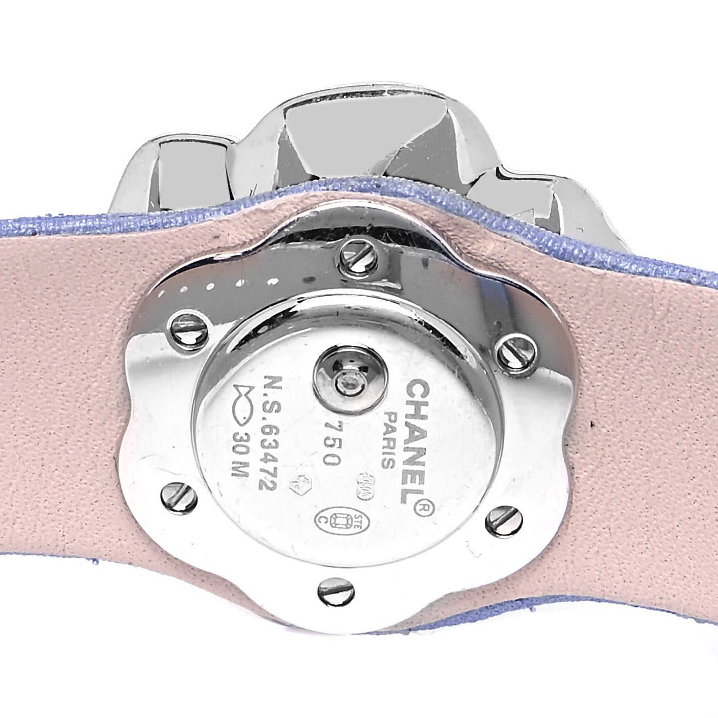 18K White Gold Satin Diamond Sapphire 27mm Camellia Quartz Watch Lavender