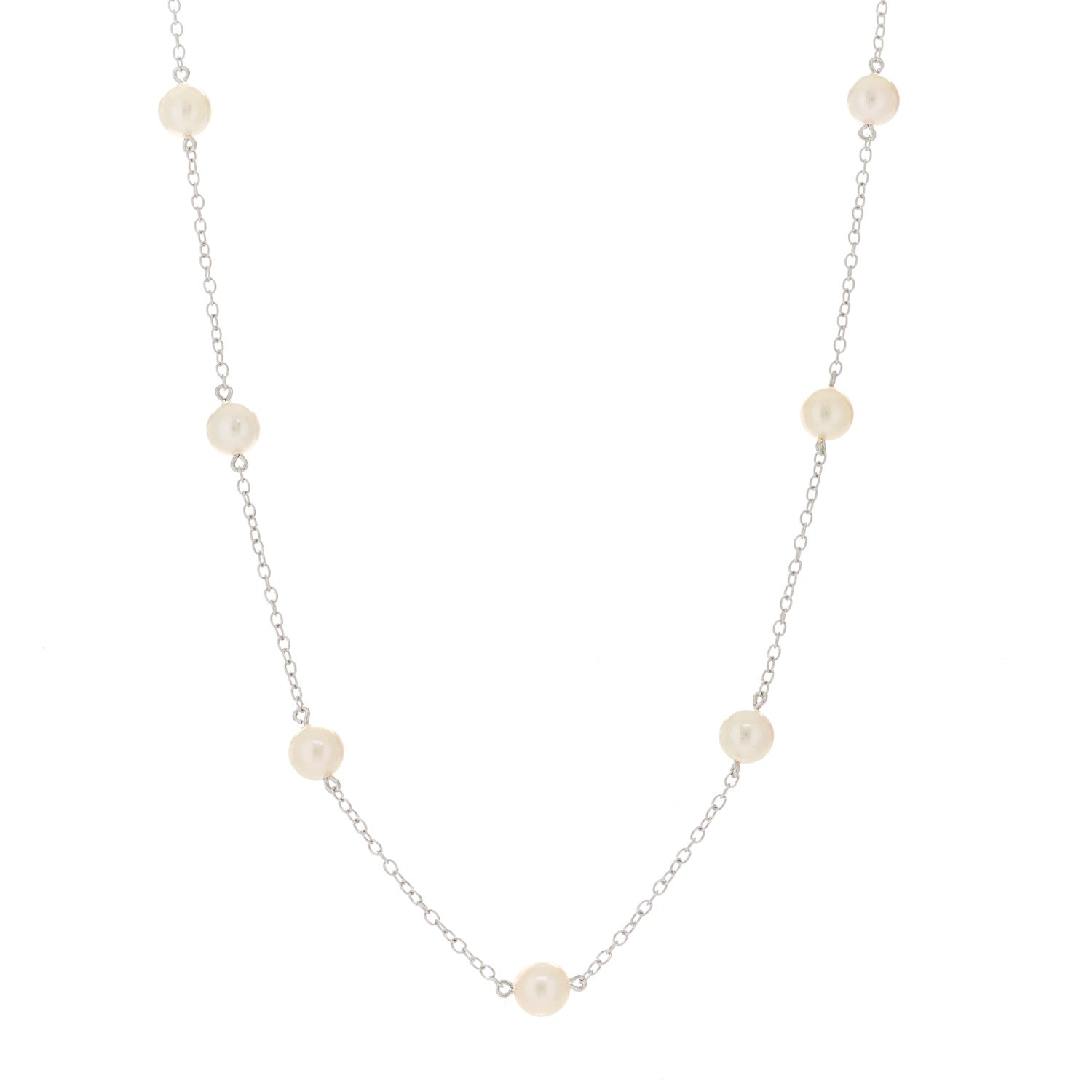 Mikimoto 18K White Gold Akoya Pearl 5.5-6mm Station Necklace 1 of 6