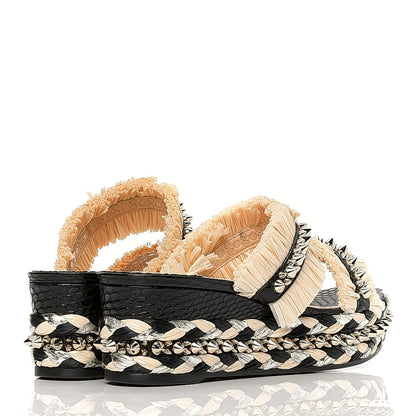 Christian Louboutin Jurassic Calfskin Rafia Voltinoudou 60 Spike Flatform Sandals 39 Black Savane 3 of 6