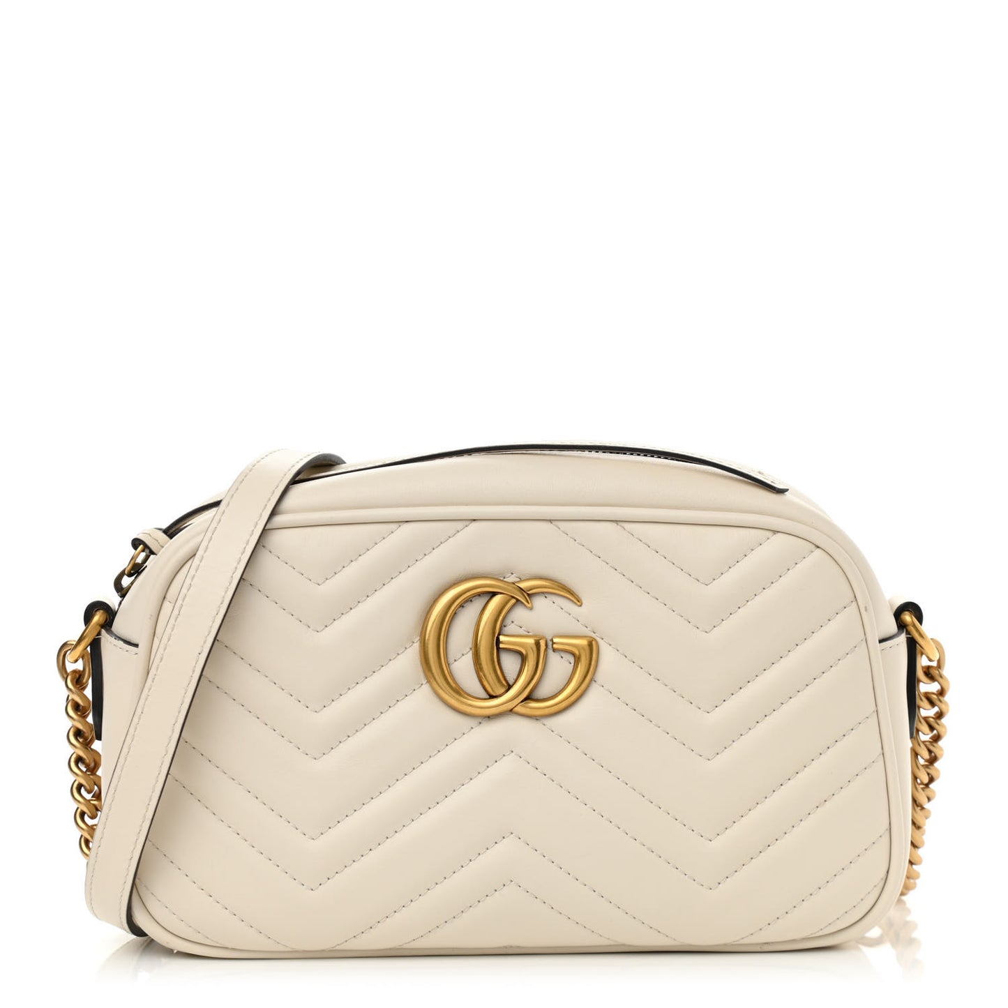 Calfskin Matelasse Small GG Marmont Chain Shoulder Bag White