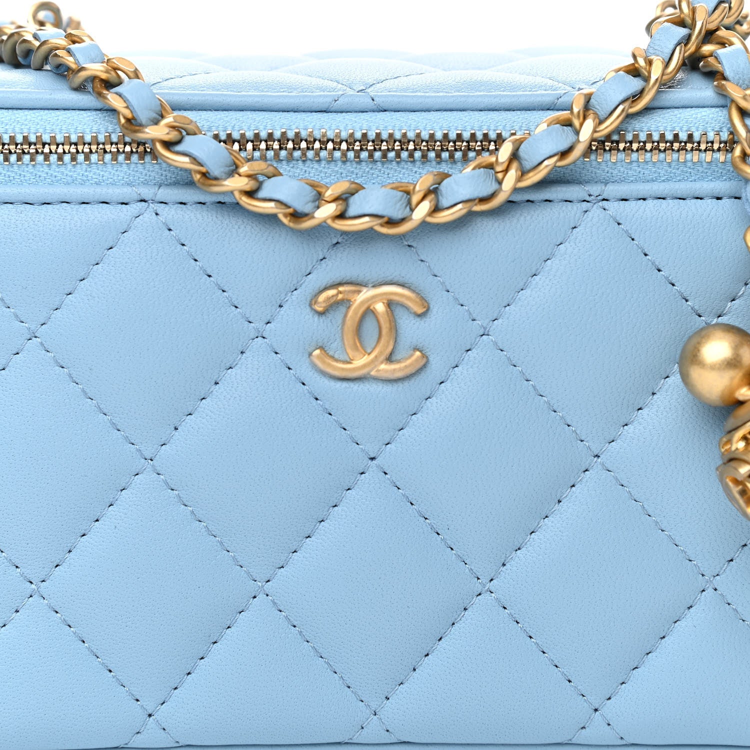 Chanel Lambskin Quilted Pearl Crush Small Vanity Case With Chain Light Blue 8 of 11