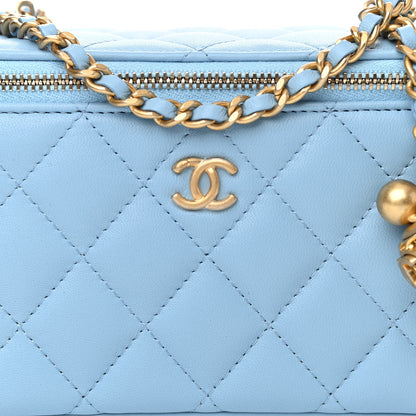 Chanel Lambskin Quilted Pearl Crush Small Vanity Case With Chain Light Blue 8 of 11