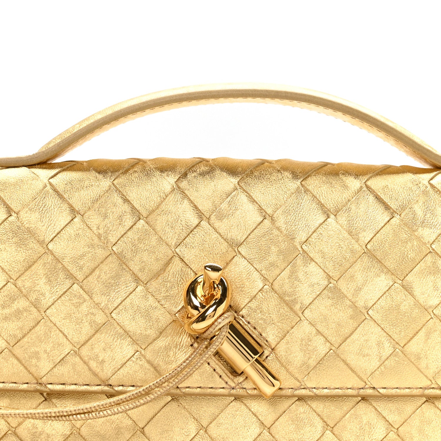 Bottega Veneta Metallic Satin Lambskin Intrecciato Long Andiamo Top Handle Clutch Gold 8 of 10