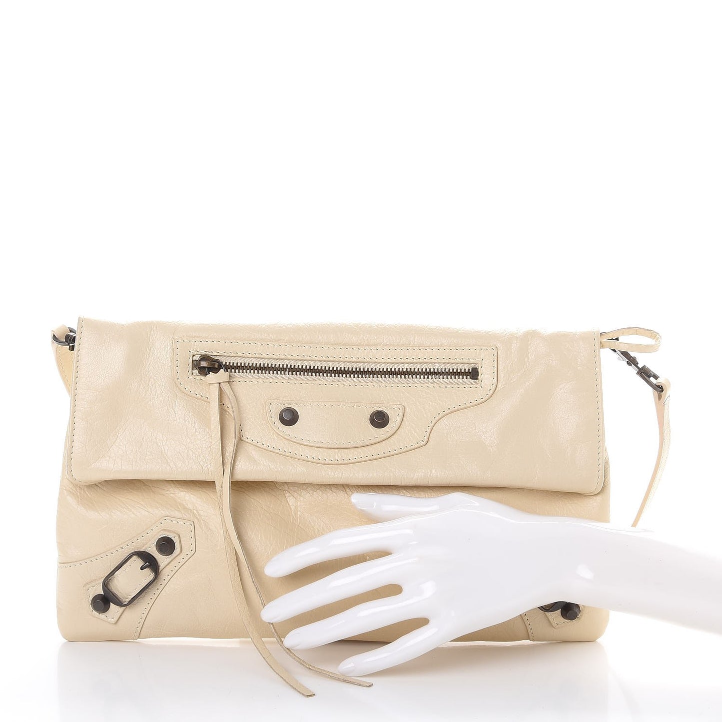 Agneau Classic Hardware Envelope Clutch Blanc Creme
