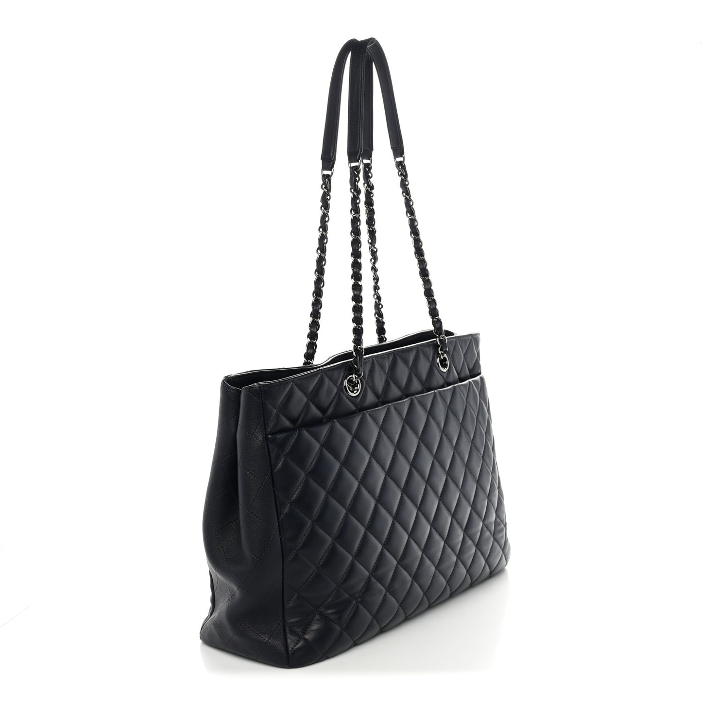 Calfskin Quilted Large CC Shopping Tote Dark Purple