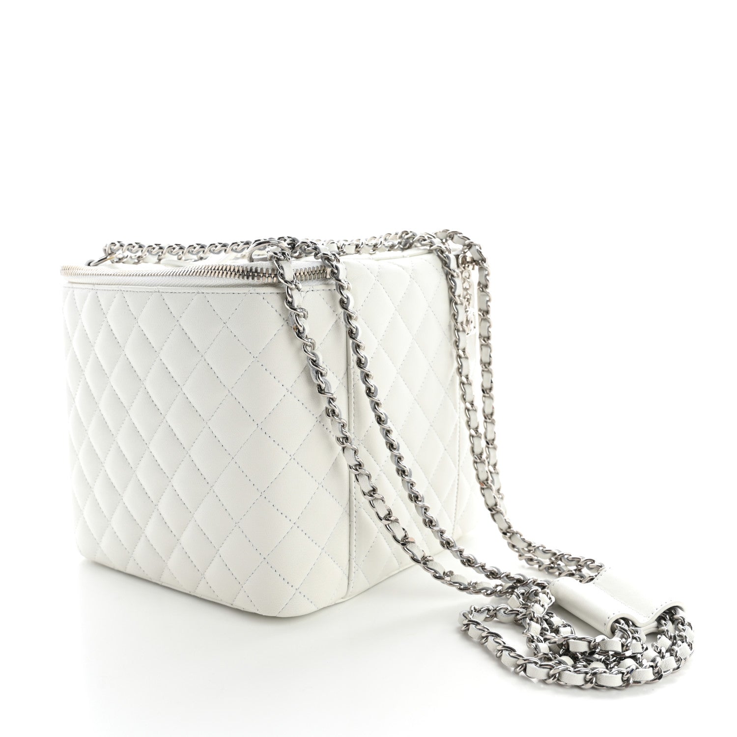 Chanel Lambskin Quilted Large Top Handle Jewelry Box With Chain White 4 of 18