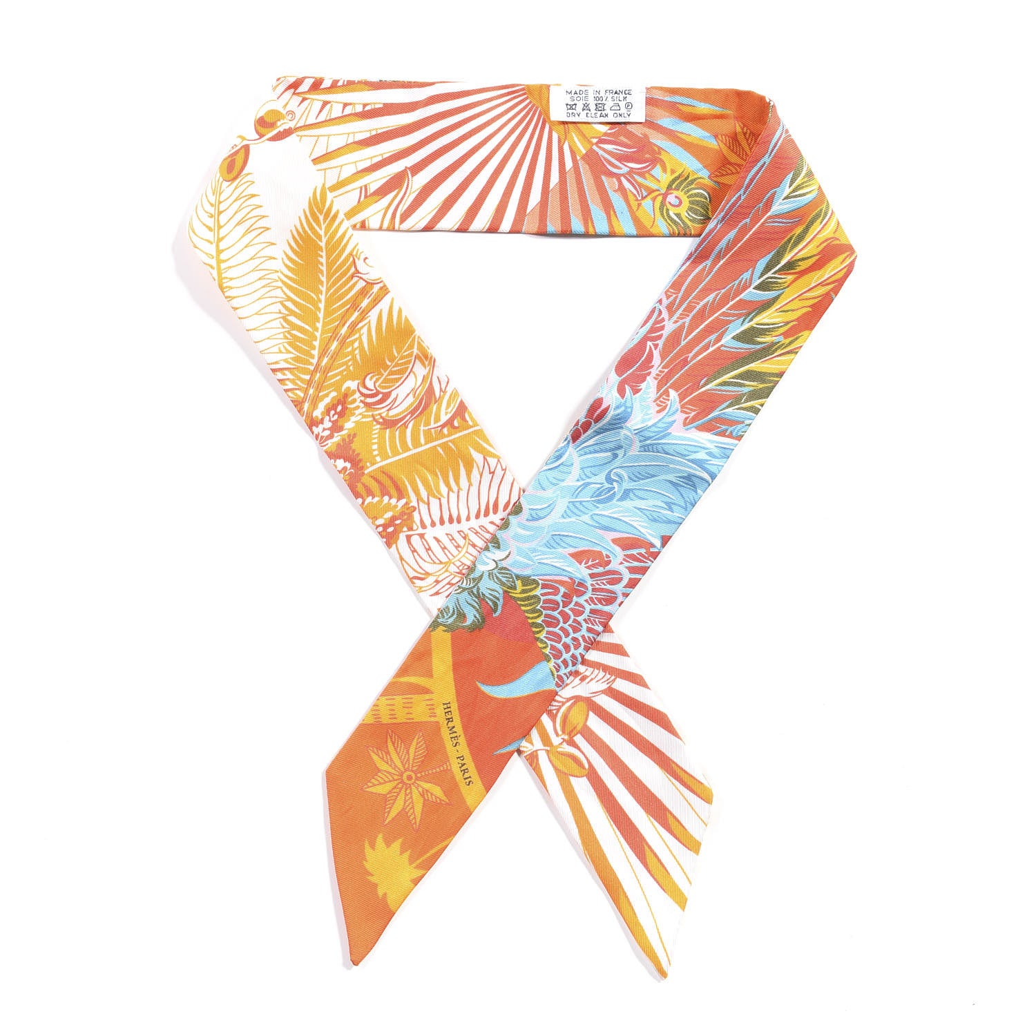 Hermes Silk Mythiques Phoenix Coloriages Twilly Blanc Orange Bleu 1 of 5