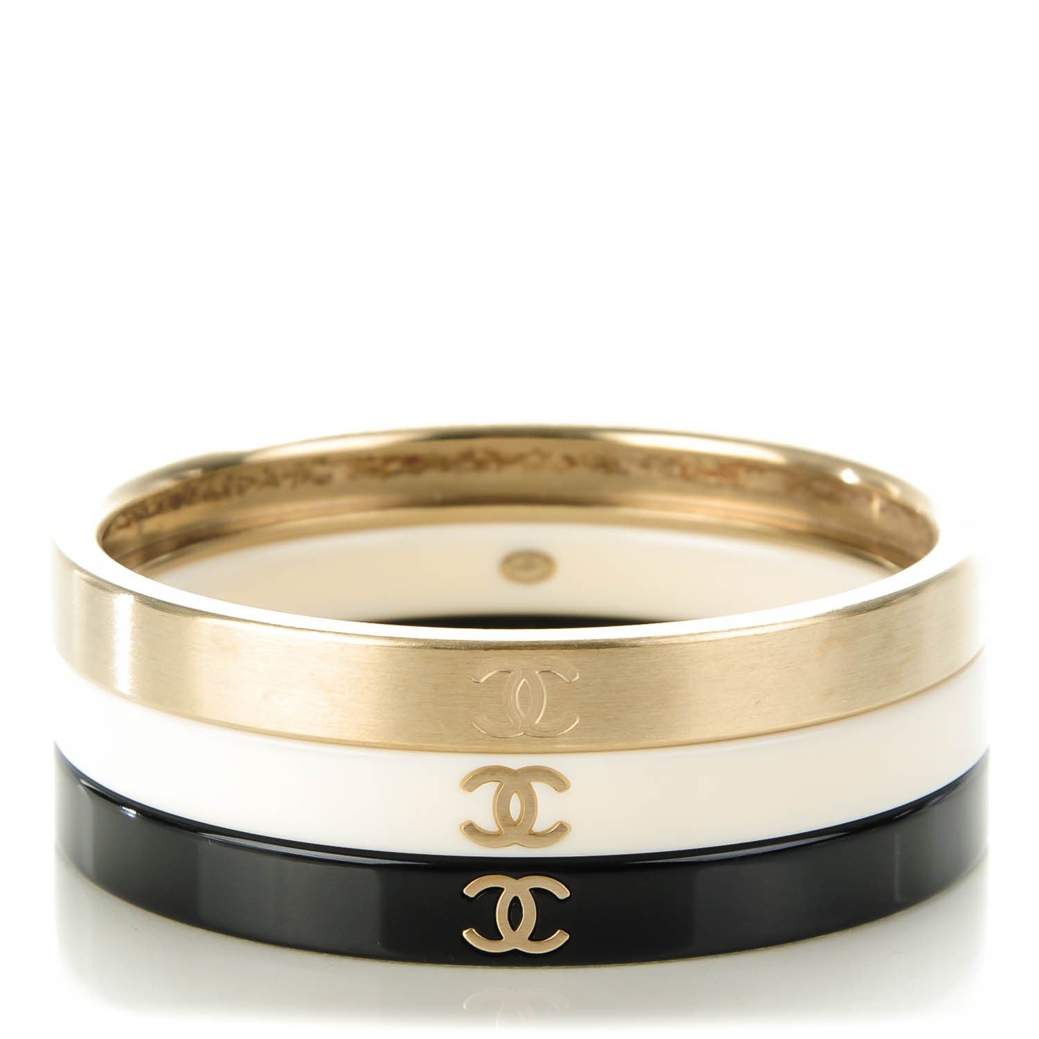 Chanel Resin Metal CC Bangle Set of 3 Black White Gold 1 of 5