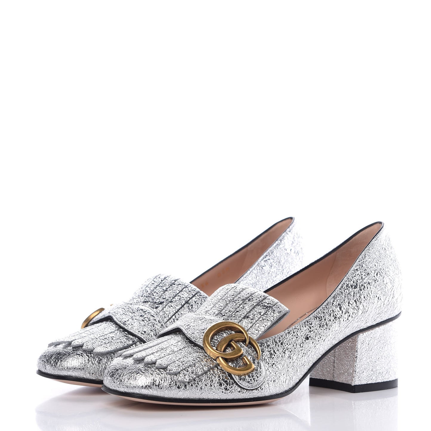 Galassia GG Marmont Fringe 50mm Loafer Pumps 36 Argento