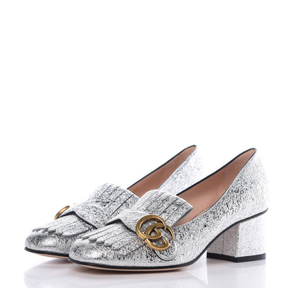 Gucci Galassia GG Marmont Fringe 50mm Loafer Pumps 36 Argento 3 of 9