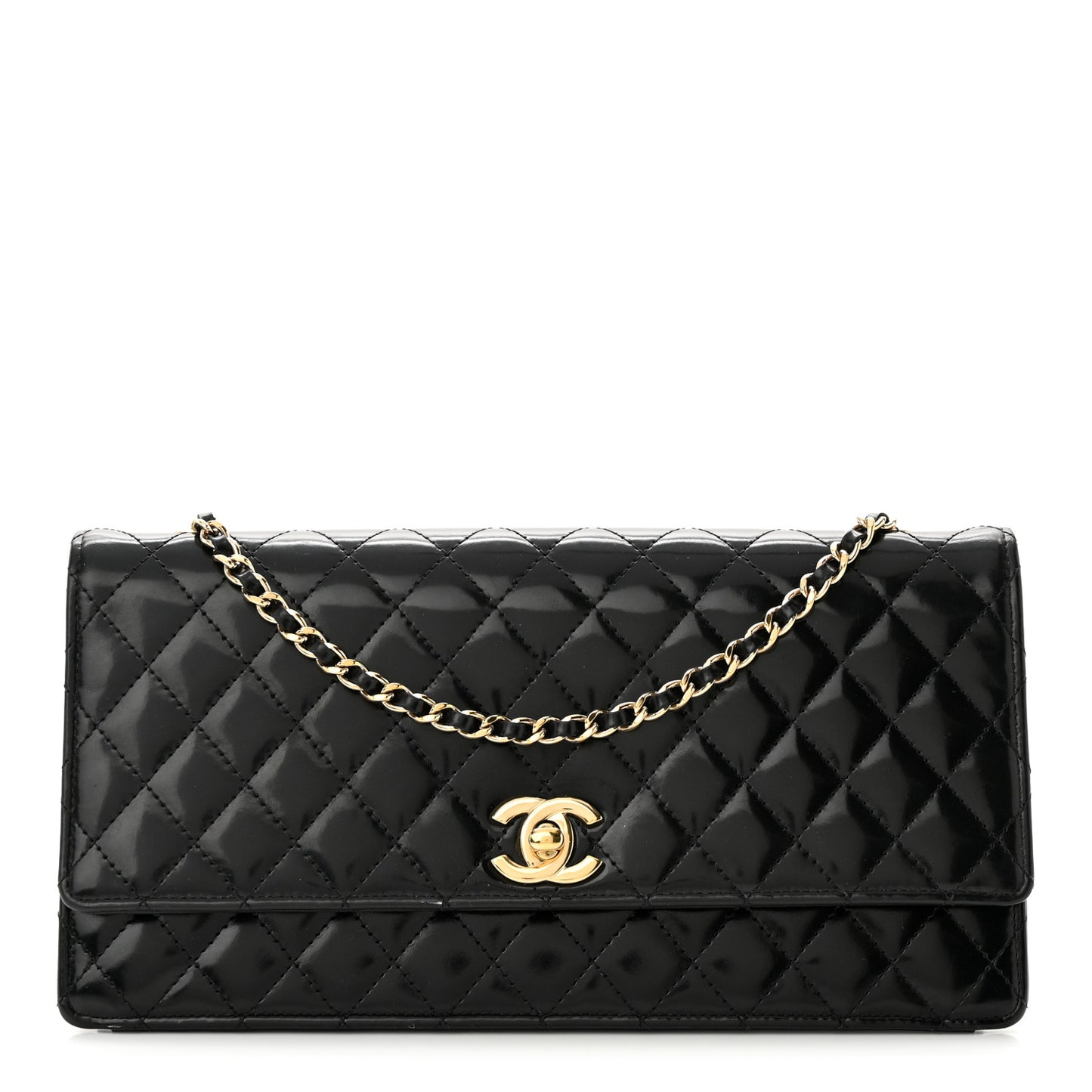 Patent Quilted Medium Single Flap Black