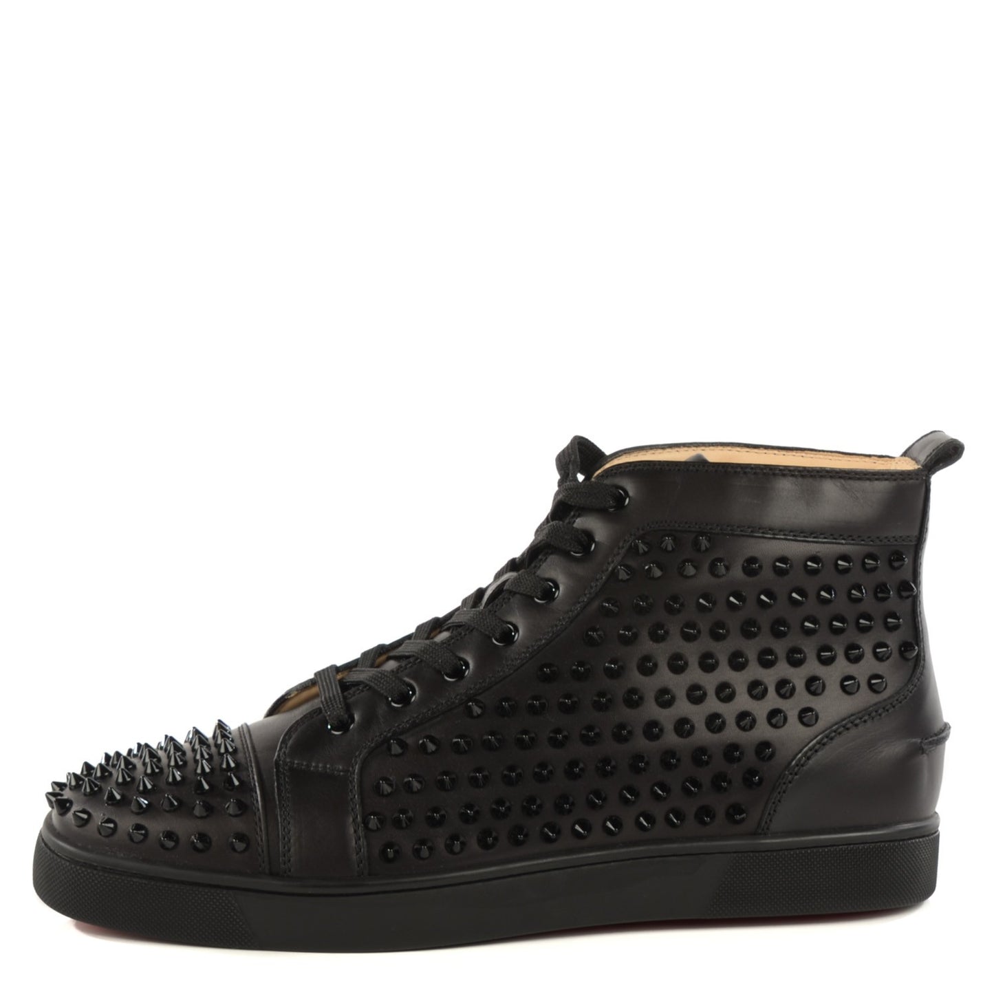 Mens Leather Louis Spikes Flat Sneakers 44 Black