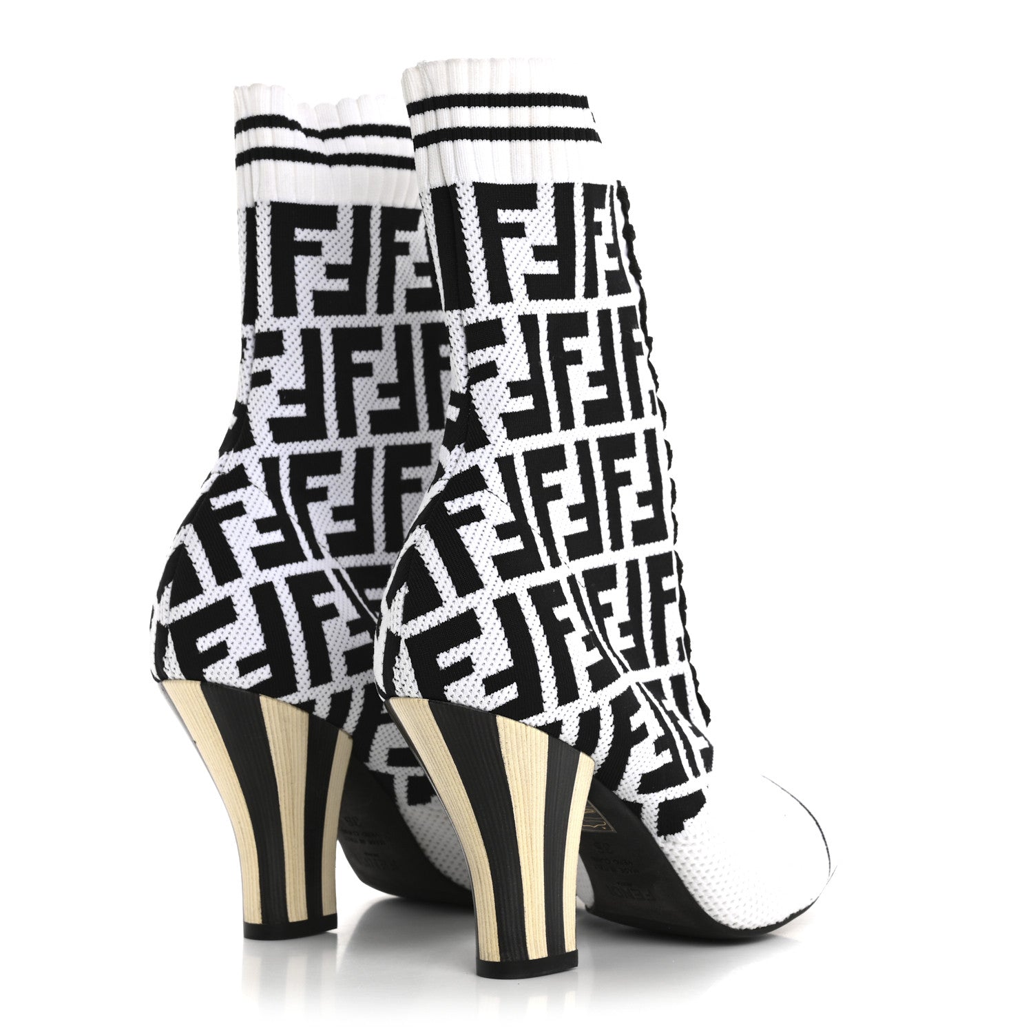 Fendi Stretch Fabric Knit FF Sock Booties  36 Black White 5 of 8