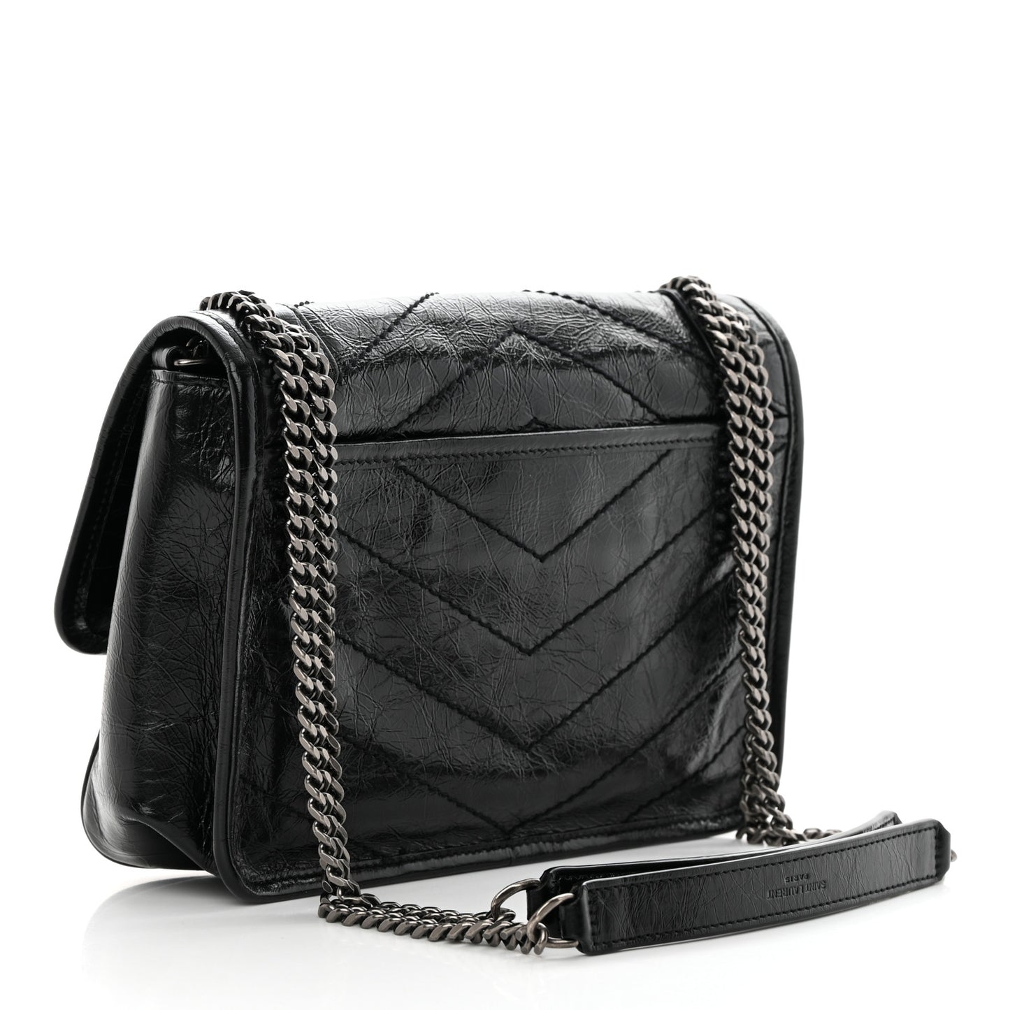 Crinkled Lambskin Matelasse Monogram Baby Niki Chain Satchel Black