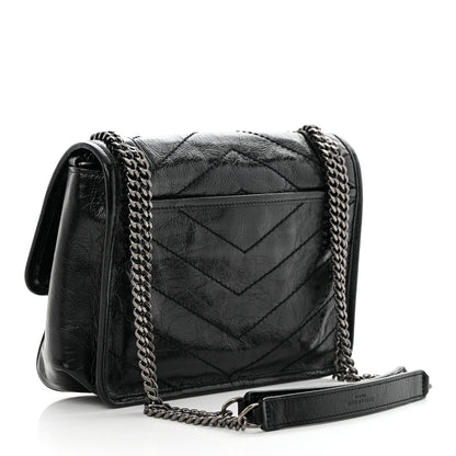 Saint Laurent Crinkled Lambskin Matelasse Monogram Baby Niki Chain Satchel Black 3 of 11