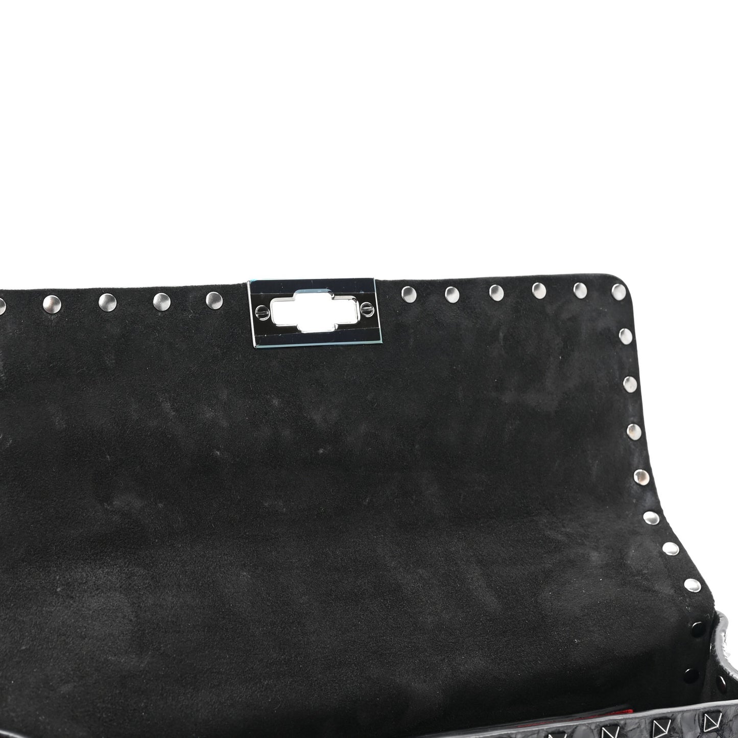 Craquele Nappa Medium Rockstud Spike Shoulder Bag Black