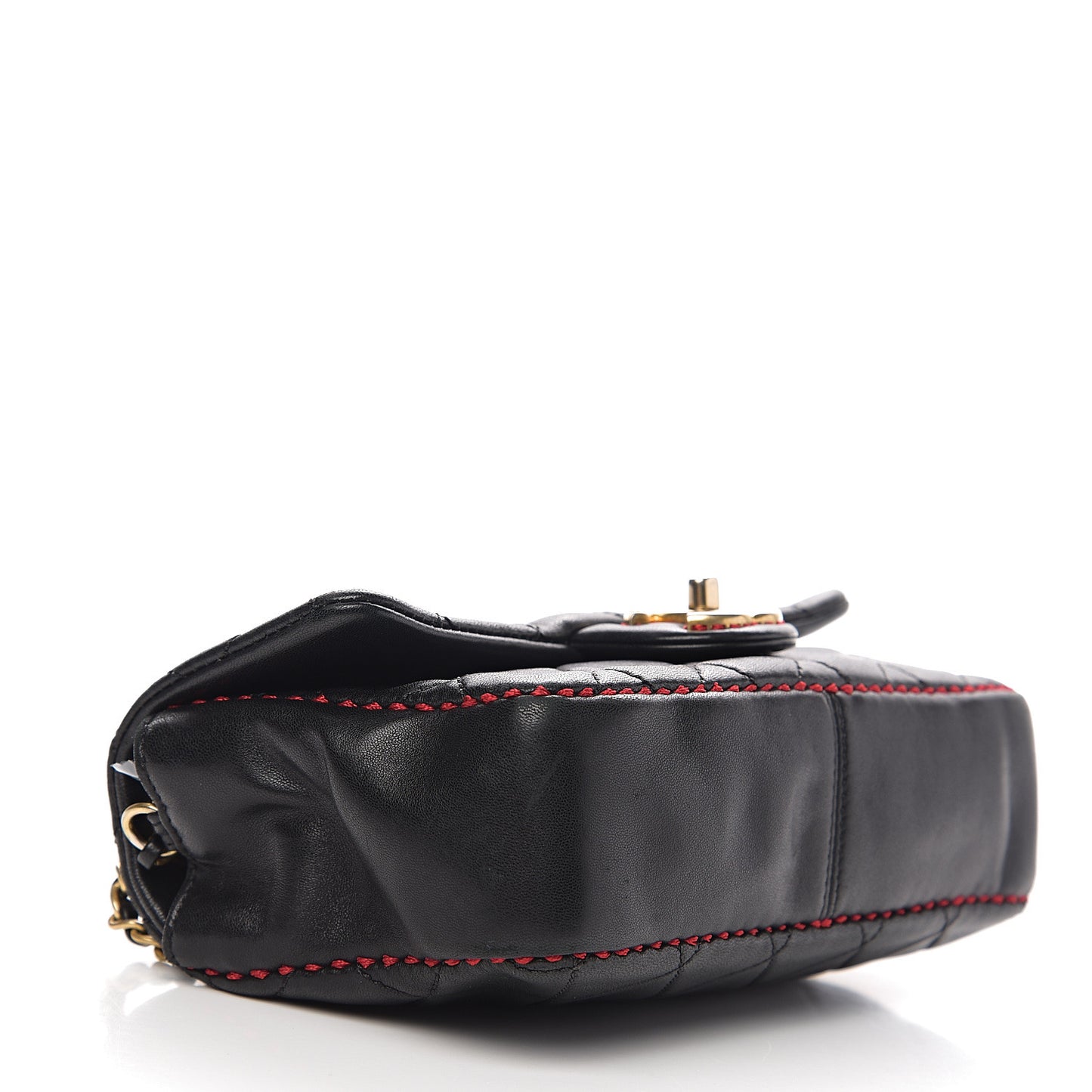 Lambskin Quilted Small Contrast Stitch Flap Black