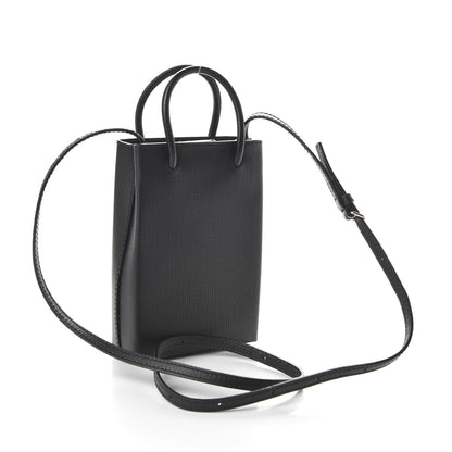 Balenciaga Squared Calfskin Logo Shopping Phone Holder Bag Black 3 of 9