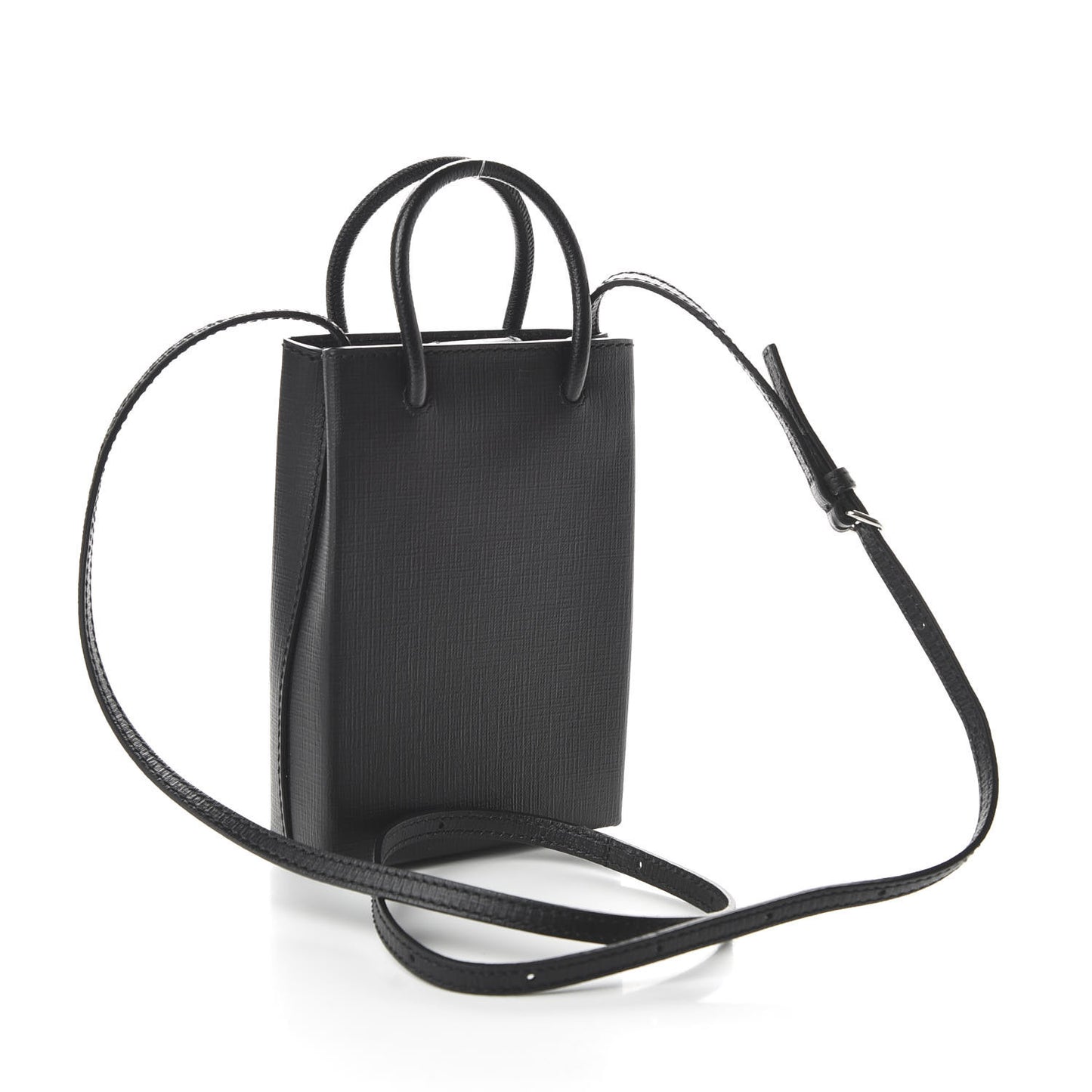 Squared Calfskin Logo Shopping Phone Holder Bag Black