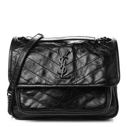 Saint Laurent Crinkled Calfskin Matelasse Monogram Medium Niki Chain Satchel Black 1 of 9