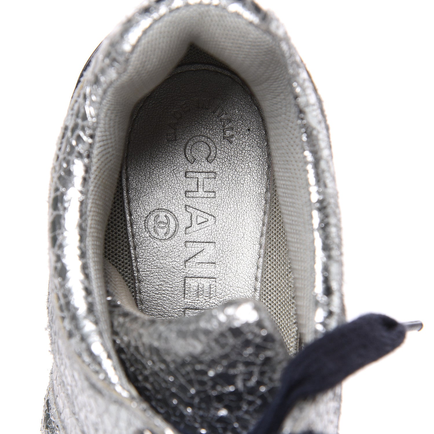 Chanel Metallic Crackled Calfskin CC Sneakers 39 Silver 7 of 13