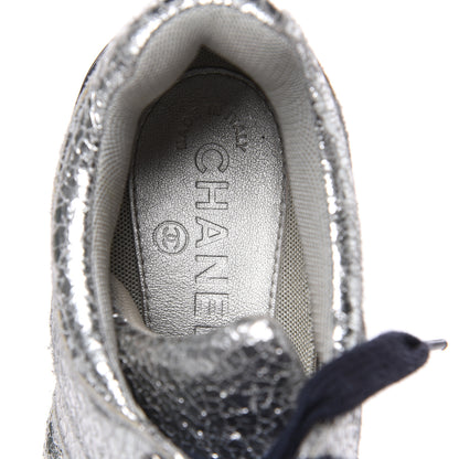 Chanel Metallic Crackled Calfskin CC Sneakers 39 Silver 7 of 13