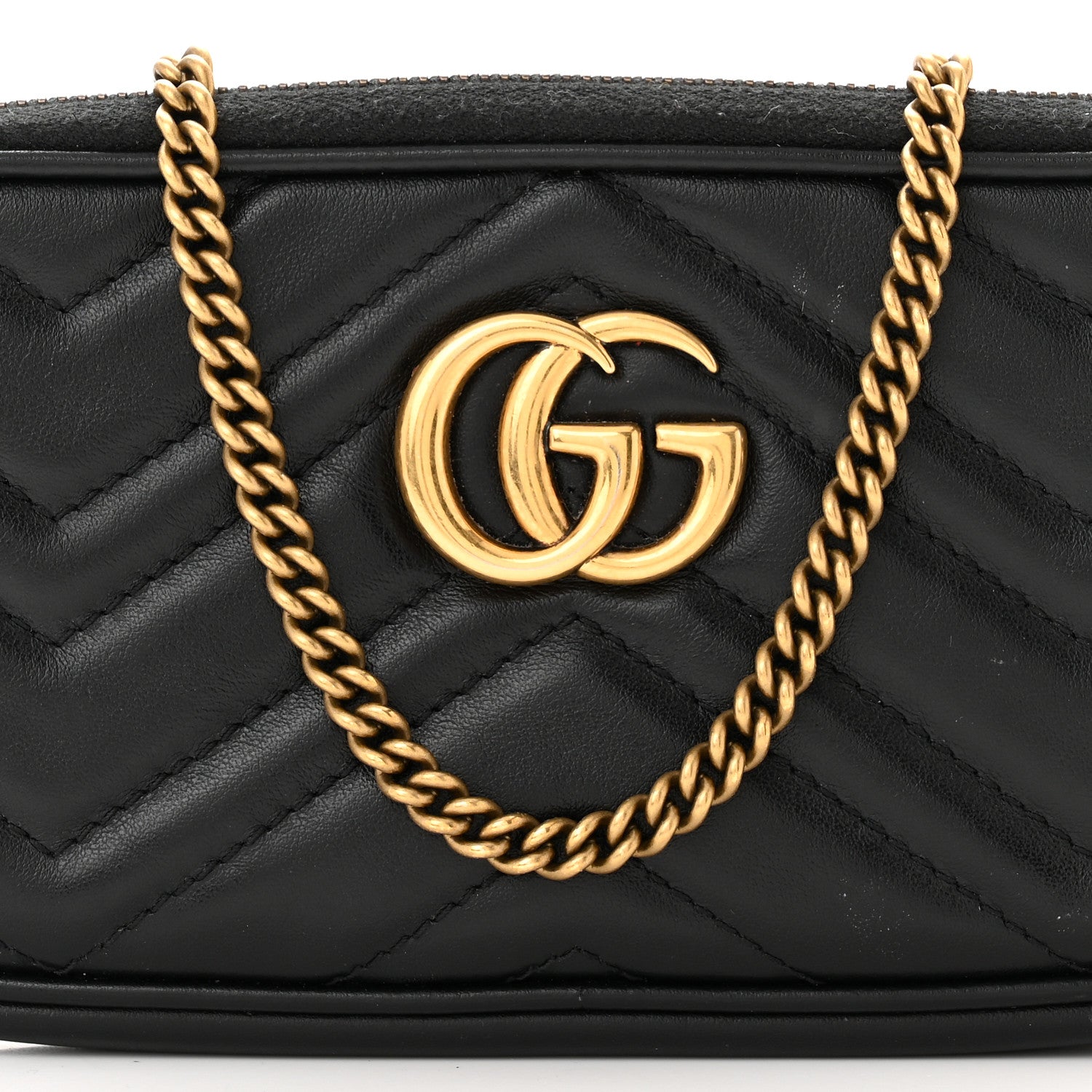 Gucci Calfskin Matelasse Mini GG Marmont Chain Crossbody Bag Black 8 of 14