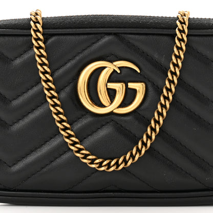Gucci Calfskin Matelasse Mini GG Marmont Chain Crossbody Bag Black 8 of 14