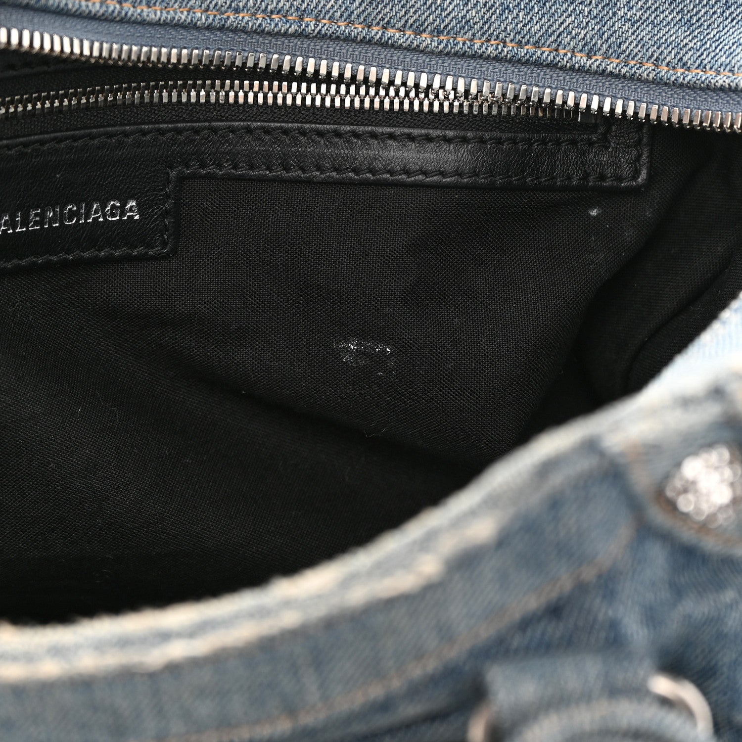 Balenciaga Washed Frayed Denim Crystal Neo Cagole City Handbag Blue 11 of 16