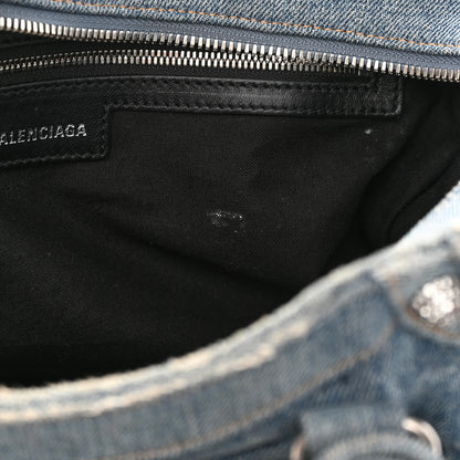 Balenciaga Washed Frayed Denim Crystal Neo Cagole City Handbag Blue 11 of 16