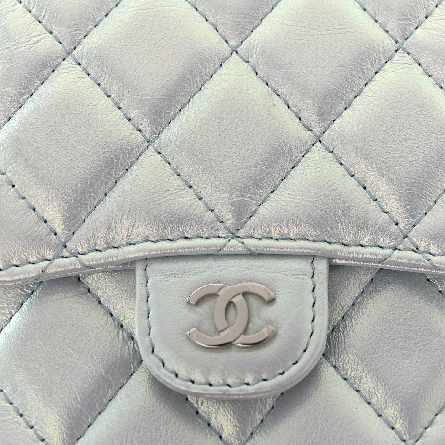 Chanel Iridescent Lambskin Quilted CC Phone Holder Blue 12 of 12