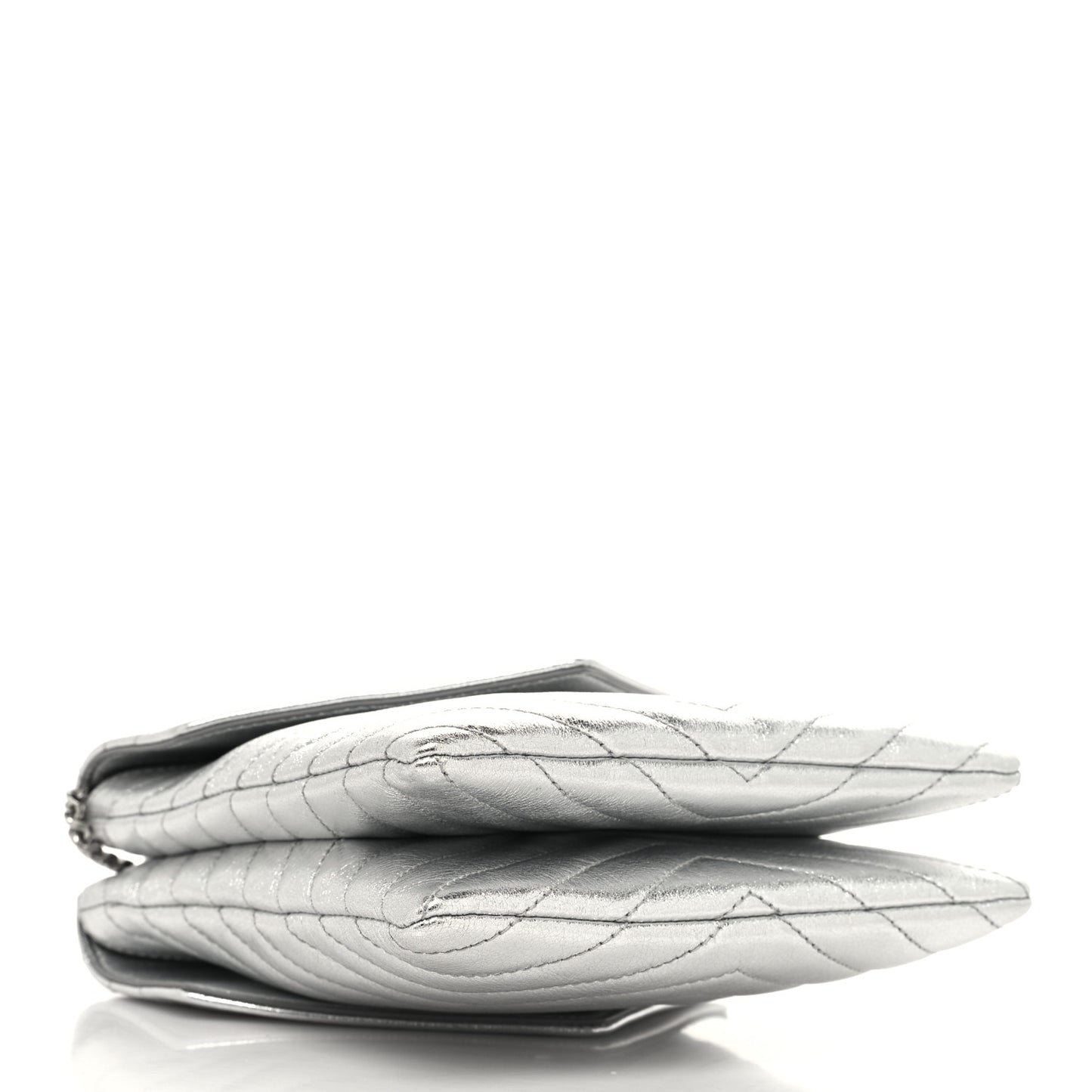 Metallic Lambskin Quilted Double Flap Bag Silver