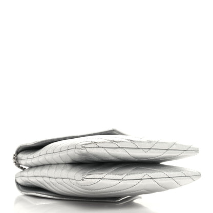 Saint Laurent Metallic Lambskin Quilted Double Flap Bag Silver 3 of 10