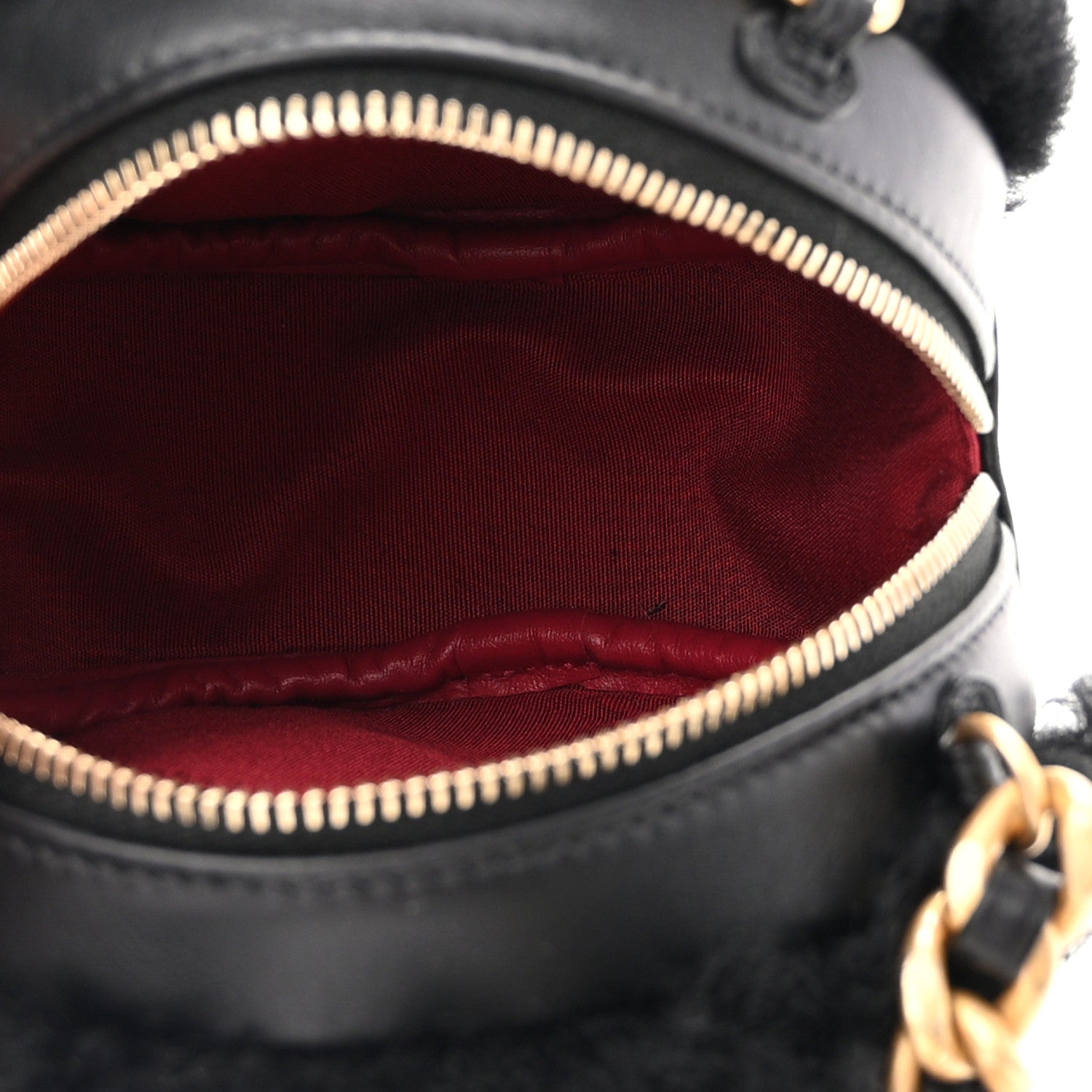 Chanel Shearling Sheepskin Chanel 19 Round Clutch With Chain Black 5 of 10