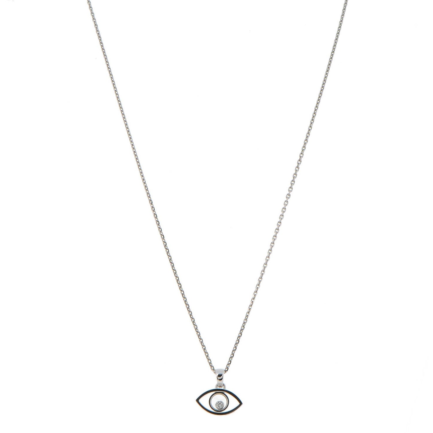 18K White Gold Diamond Good Luck Charms Evil Eye Pendant Necklace